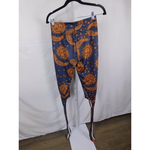 Celestial Sun Moon Stars Leggings Womens Medium Blue Orange Tie Ankle Yoga Wrap - Picture 4 of 11